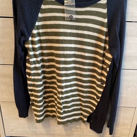 J. Crew Striped Sweater with Side Button and  Elbow Patch detail - Picture 8 of 11